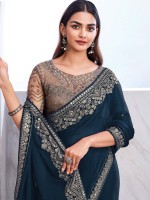 Navy Blue Chiffon Silk Saree